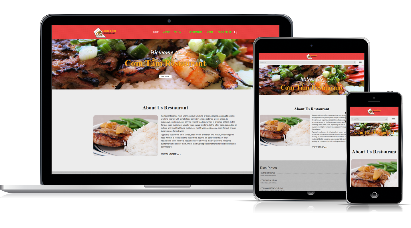 Thiết kế web mẫu Cơm Tấm Restaurant #00083